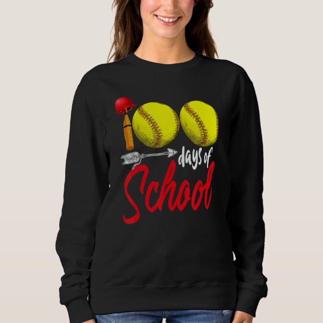 Moletom 100 Days Of School Softball Teacher Kids 100th Day (Frente)