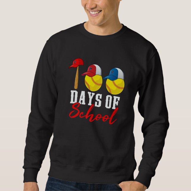 Moletom 100 days of school Softball Teacher Kids 100th day (Frente)