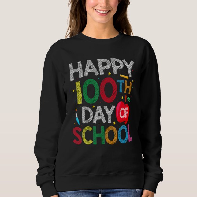 Moletom 100 Days Of School Teacher and Kids Happy 100th Da (Frente)