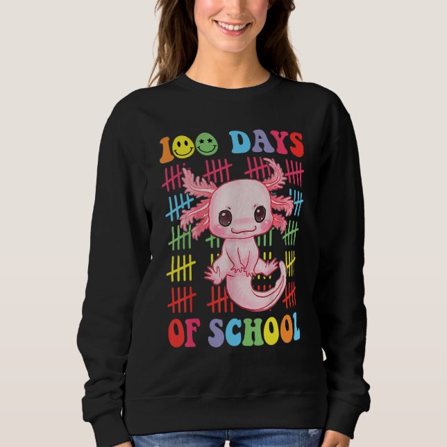 Moletom 100 Days of School Teacher Happy 100 Days Axolotl  (Frente)