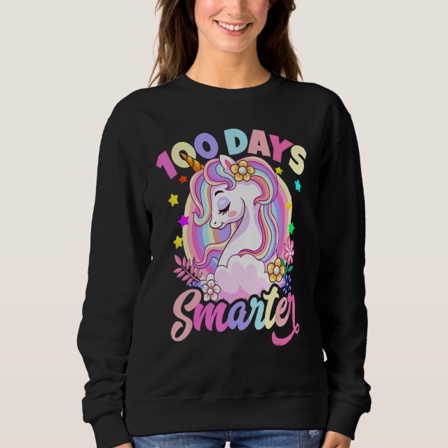 Moletom 100 Days Smarter Cute Unicorn Teacher Girls 100th  (Frente)