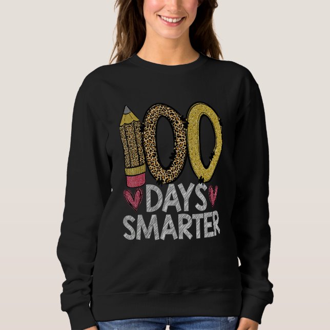 Moletom 100 Days Smarter Leopard 100th Day Of School Teach (Frente)