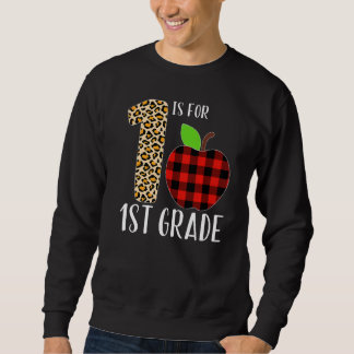 Moletom 1 Is For 1st Grade Teacher Leopard Buffalo Plaid S
