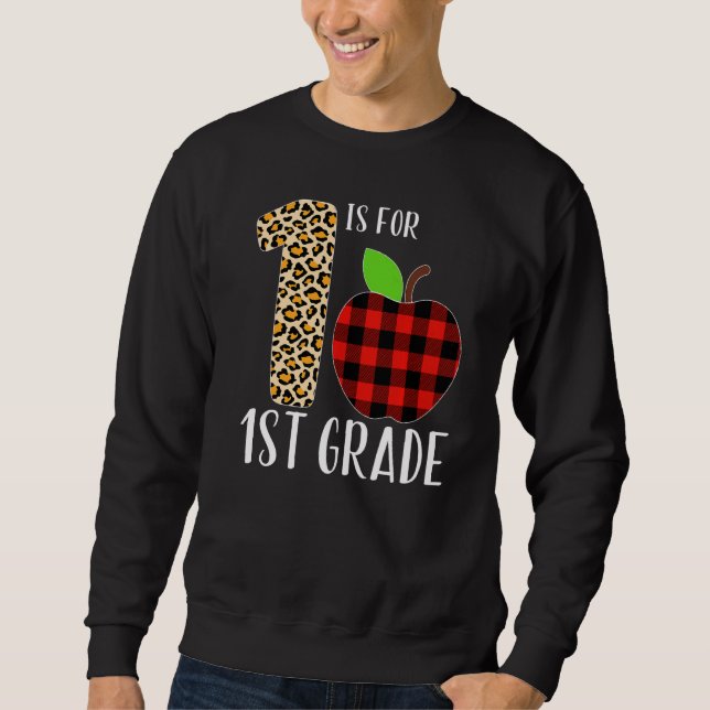 Moletom 1 Is For 1st Grade Teacher Leopard Buffalo Plaid S (Frente)