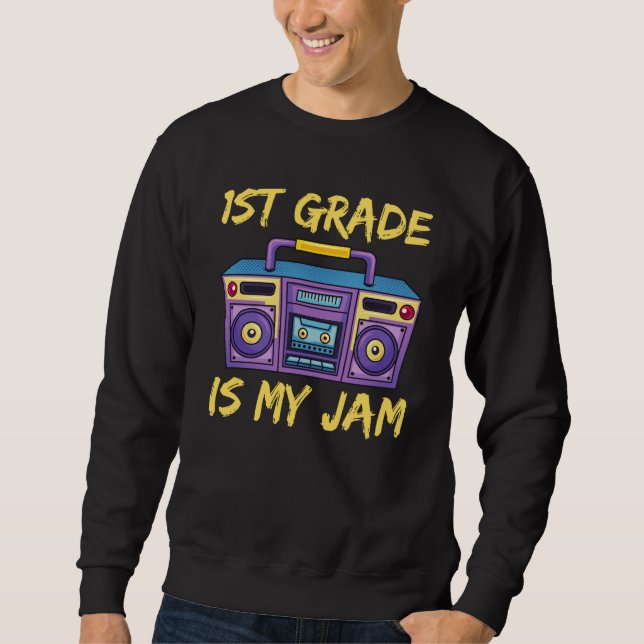 Moletom 1st Grade Is My Jam School Retro 80s Boombox Stude (Frente)