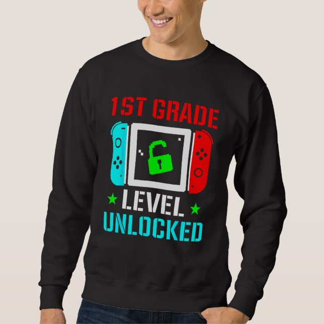 Moletom 1st Grade Level Unlocked  Back To School Gamer Boy (Frente)
