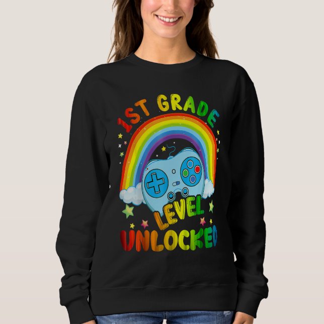 Moletom 1st Grade Level Unlocked Rainbow Back To School Bo (Frente)