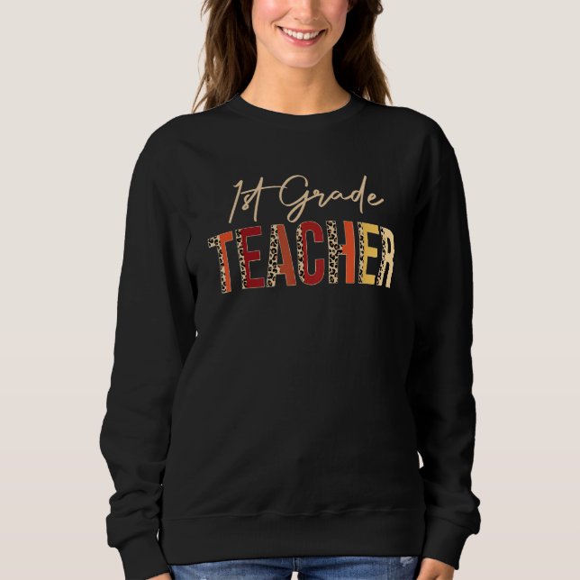 Moletom 1st Grade Teacher leopard Fall Autumn  Thanksgivin (Frente)