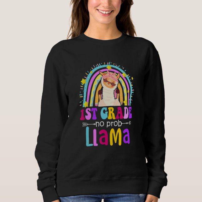 Moletom 1st Grade Teacher Rainbow No Prob Llama 100 Days o (Frente)