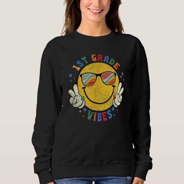 Moletom 1st Grade Vibes Happy Face Smile Gift Back To Scho (Frente)