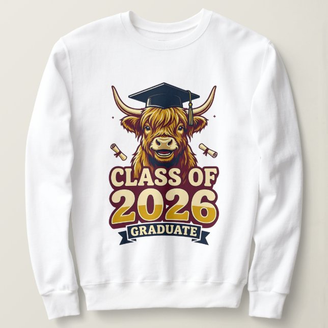 Moletom 2026 graduation design featuring a highland cow  (Frente do Design)