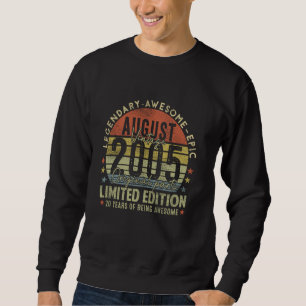 Moletom 20 Birthday Gifts Vintage Agosto De 2005 20 Anos O