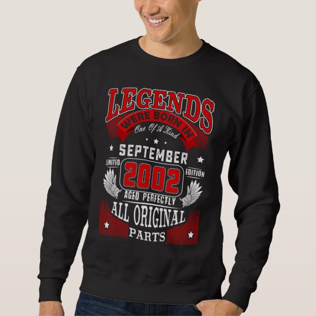 Moletom 20 Birthday Legends Nascer Em Setembro De 2002 20  (Frente)