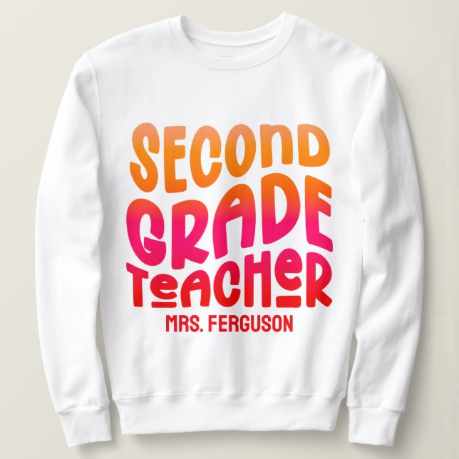 Moletom 2nd Grade Teacher Orange Red Ombre Typography (Frente do Design)