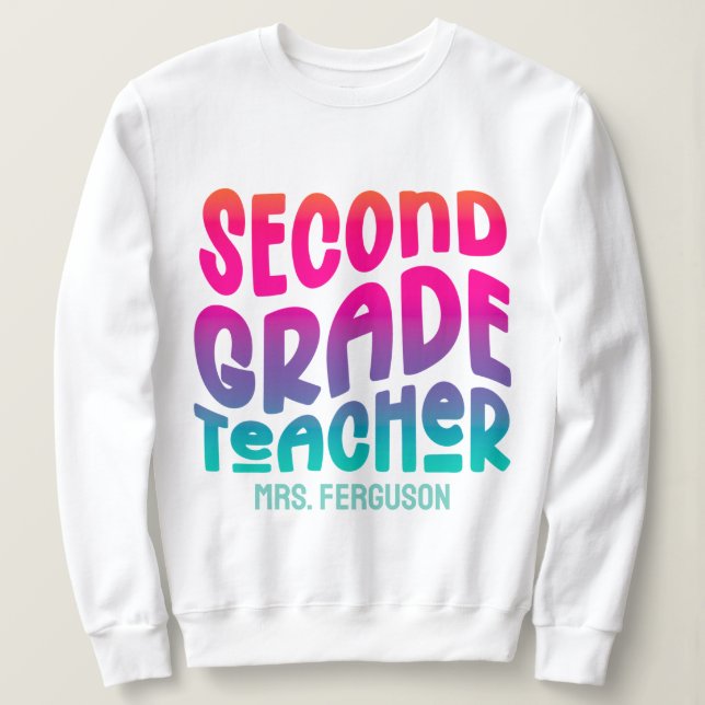 Moletom 2nd Grade Teacher Rainbow Ombre Typography (Frente do Design)