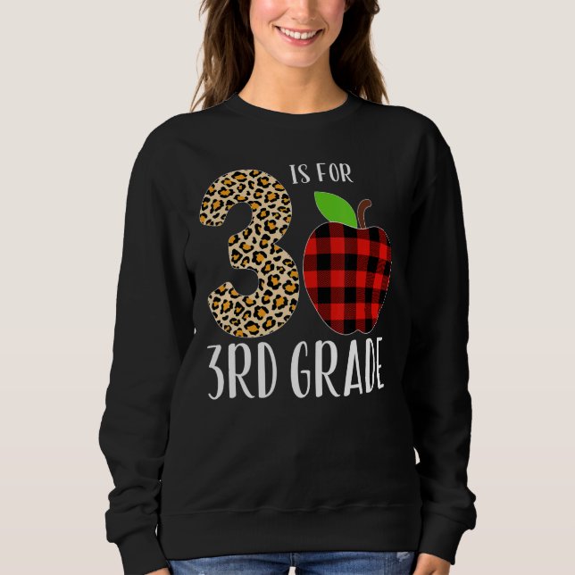 Moletom 3 Is For 3rd Grade Teacher Leopard Buffalo Plaid S (Frente)