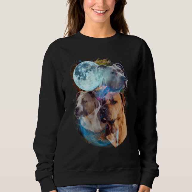 Moletom 3 Moon Pitbull Dog  Canine Puppy Graphic Pet Humor (Frente)