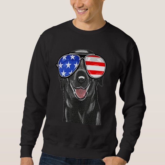 Moletom 4º De Julho Black Lab Dog American Flag Sunglass (Frente)