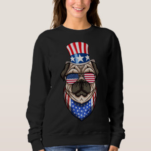 Moletom 4 de julho Cão Pug - Cãozinho Patriot Clássico T-S