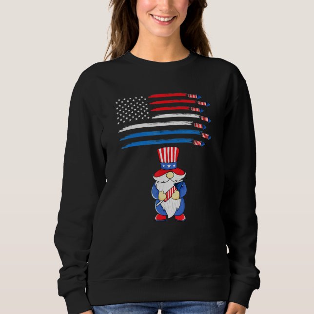 Moletom 4 De Julho Gnome Firework American Flag Usa Hat O (Frente)