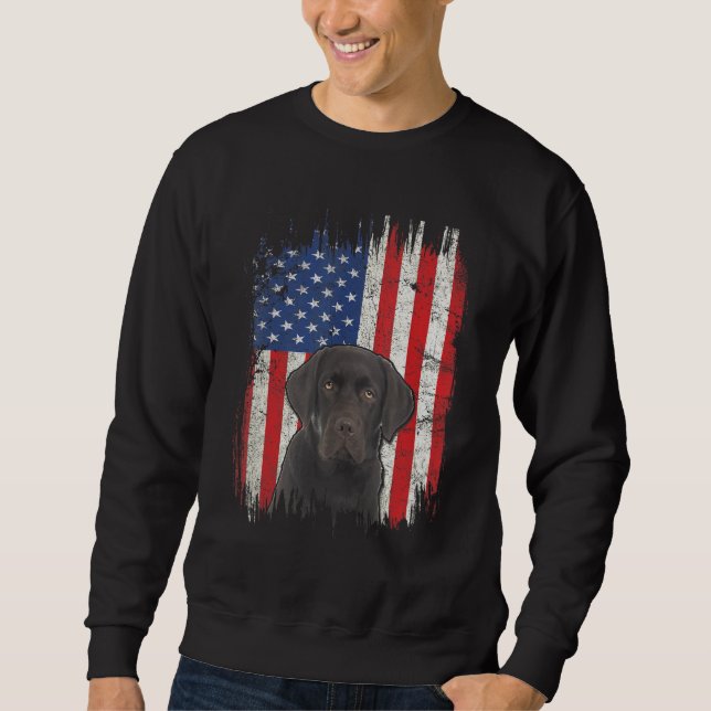 Moletom 4 De Julho Labrador American Flag Patriotic Choco (Frente)