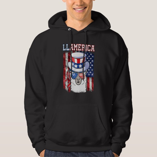 Moletom 4 De Julho Llamerica Patriótica Llama Usa Flag (Frente)