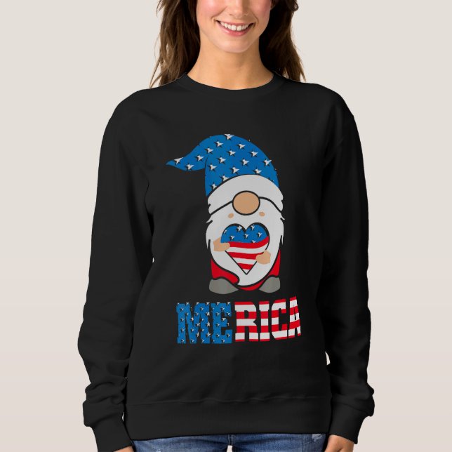 Moletom 4 De Julho Merica Patriotic Gnomo Heart American (Frente)
