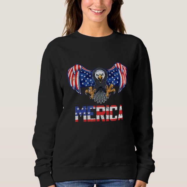 Moletom 4 De Julho Merica Usa Flag Bald Eagle Patriotic (Frente)