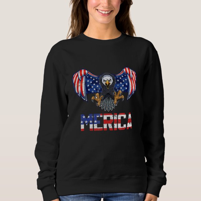 Moletom 4 De Julho Merica Usa Flag Bald Eagle Patriotic (Frente)