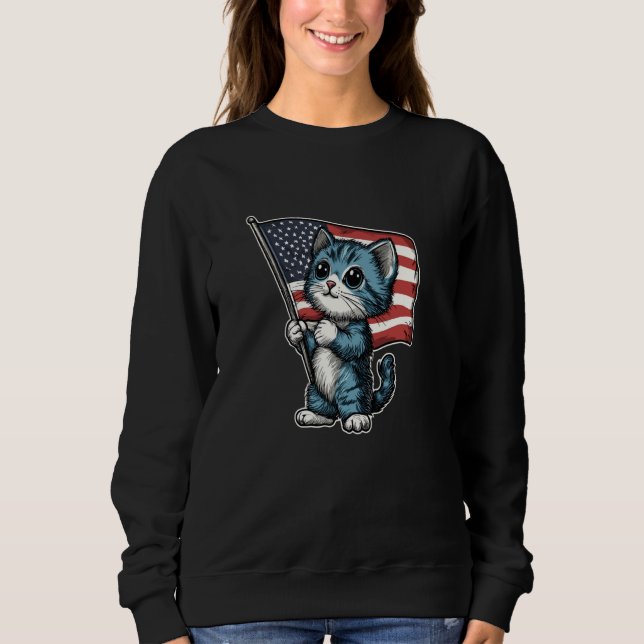 Moletom 4 de julho Shirt Meowica American Flag Cat (Frente)
