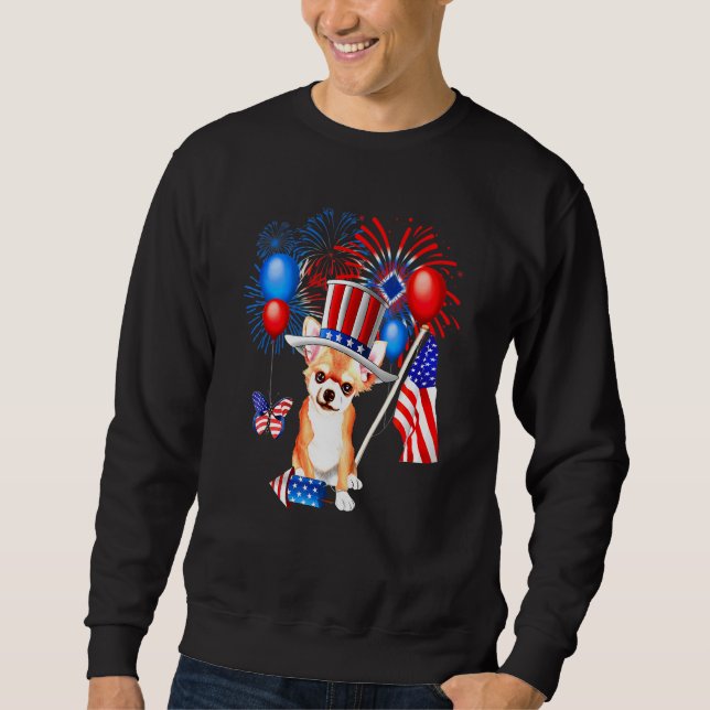 Moletom 4 de julho Tio Sam Chihuahua American Flag Wome (Frente)