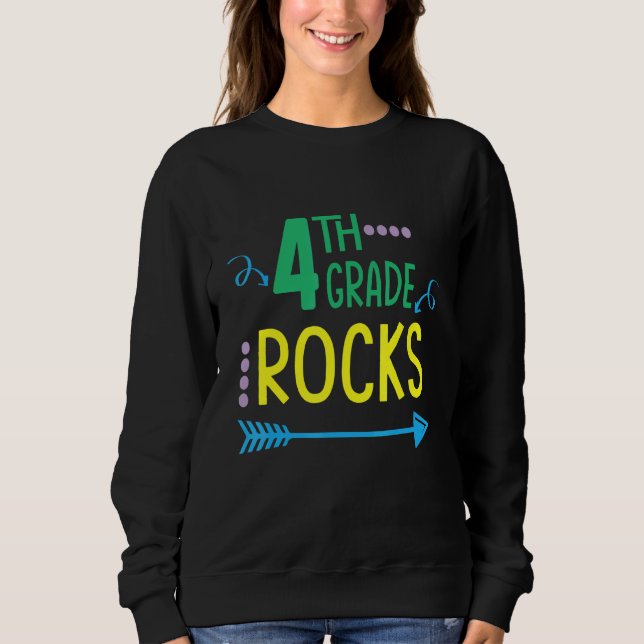 Moletom 4th Grade Rocks Student Senior Teacher Happy Back  (Frente)