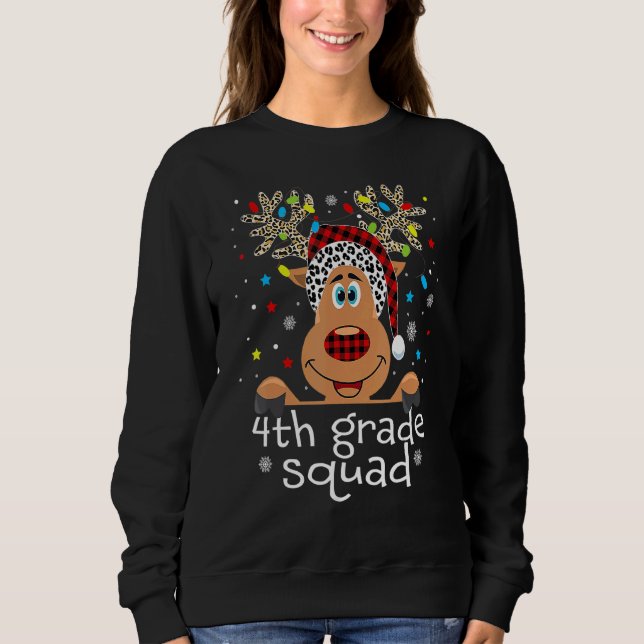 Moletom 4th Grade Squad Plaid Reindeer Santa Hat Teacher C (Frente)