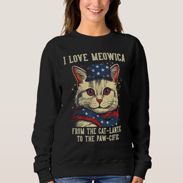 Moletom 4th July Cat Mom I Love Meowica Patriotic Cat Wome (Frente)