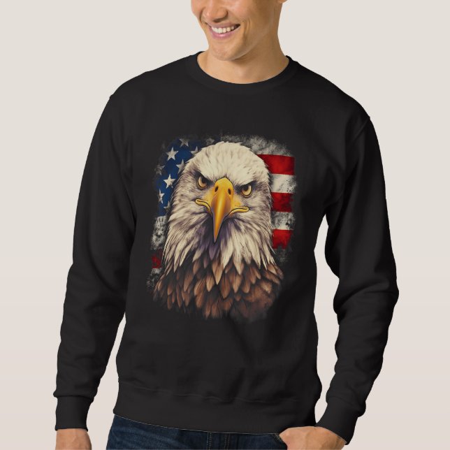 Moletom 4th July US Flag Bald Eagle Proud American Men Wom (Frente)