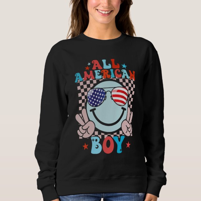 Moletom 4th Of July All American Boys Groovy  Kids Son USA (Frente)