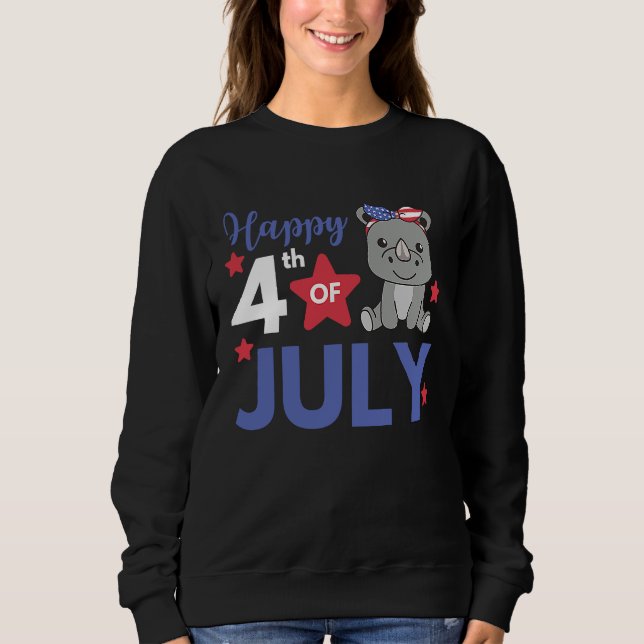 Moletom 4th Of July American cute Rhino For Kids Cute Usa  (Frente)