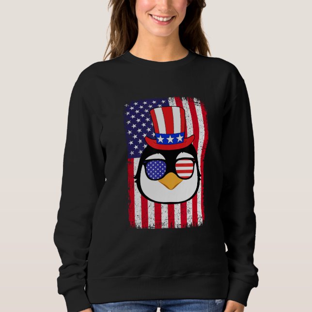 Moletom 4th Of July American Flag Patriotic Penguin Sungla (Frente)