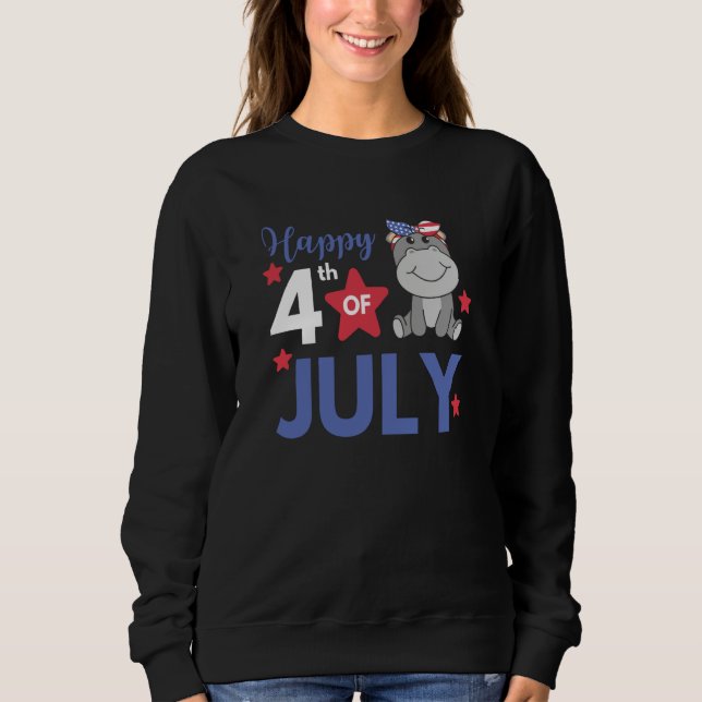 Moletom 4th Of July American Hippo For Kids Cute Usa Hippo (Frente)