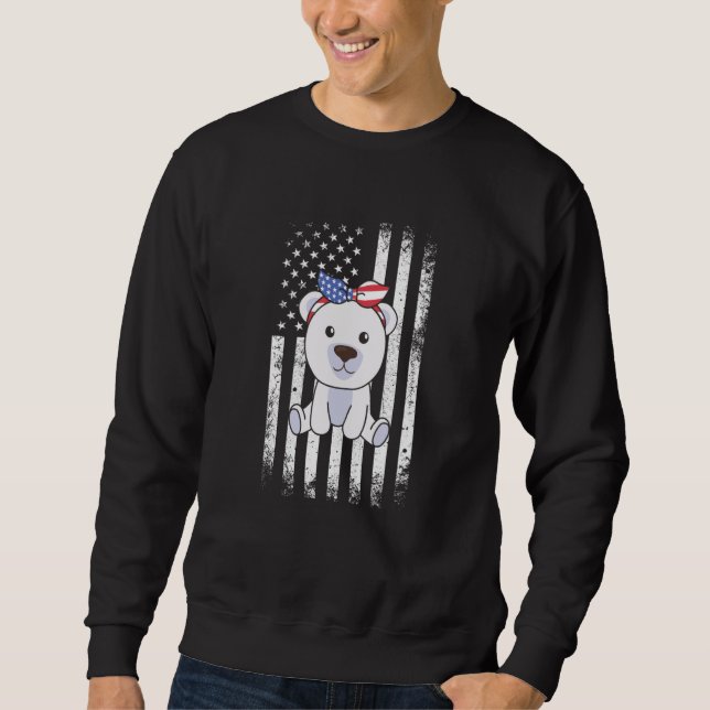 Moletom 4th Of July American Polar Bear For Kids Cute Usa  (Frente)