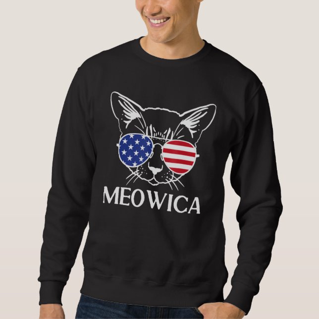 Moletom 4th of July Cat American Flag Sunglasses USA Meowi (Frente)