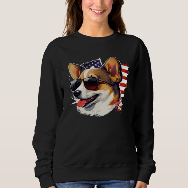 Moletom 4th Of July Corgi American Flag Dog (Frente)