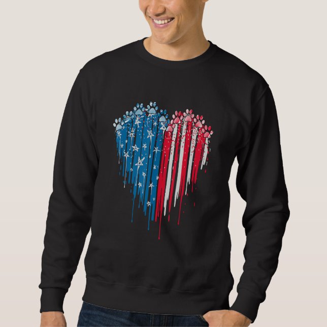 Moletom 4th Of July Dog Paw Heart American Flag (Frente)