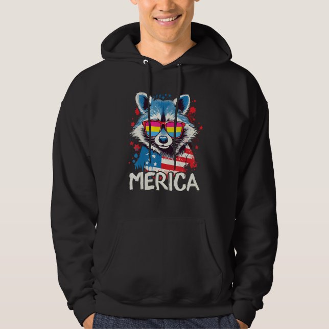 Moletom 4th Of July Merica  Raccoon Pansexual Sunglasses F (Frente)