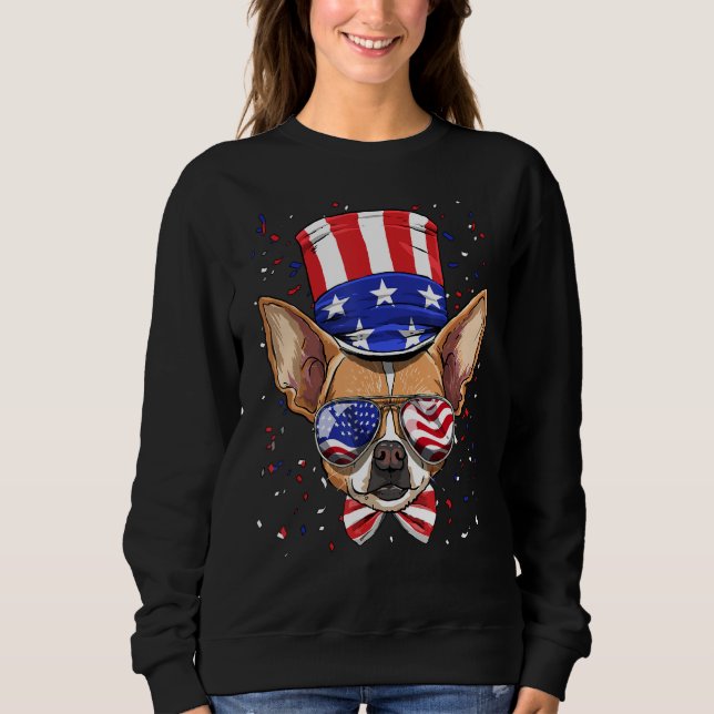 Moletom 4th of July Patriotic Chihuahua American USA Flag  (Frente)