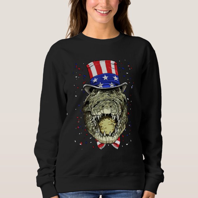 Moletom 4th of July Patriotic Crocodile Wearing USA Flag H (Frente)