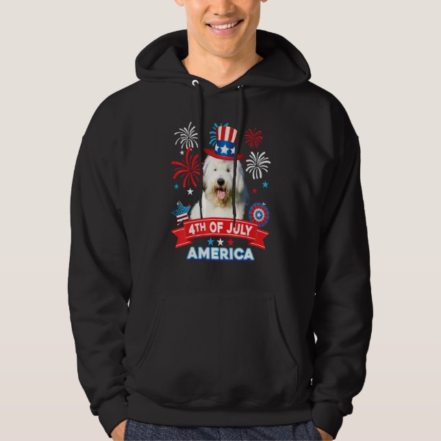 Moletom 4th Of July Patriotic Day Old English Sheepdog Dog (Frente)