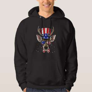 Moletom 4th of July Patriotic Deer Wearing USA Flag Hat Hu