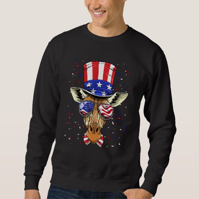 Moletom 4th of July Patriotic Giraffe Wearing USA Flag Sun (Frente)