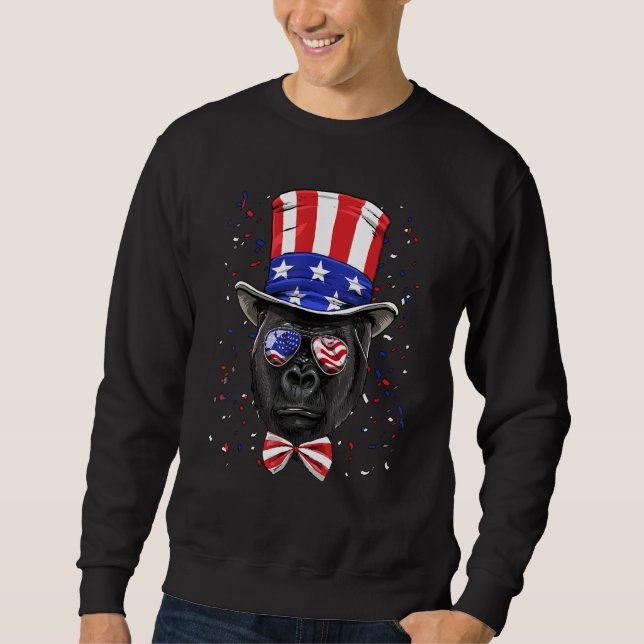Moletom 4th of July Patriotic Gorilla Wearing USA Flag Sun (Frente)